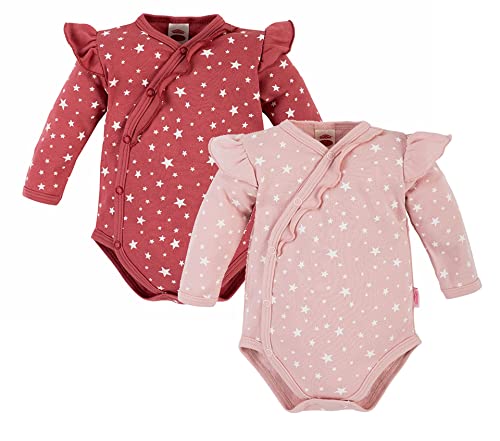Makoma Baby Langarm Body Mädchen - 2er Pack Wickelbody - 100% Baumwolle für Neugeborene/Säuglinge - Erstausstattung Sterne Rosa/Rot (56) von Makoma