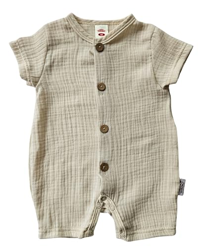 Makoma Baby Musselin Strampler Kurz - Neugeborene & Kleinkinder Jungen & Mädchen - Sommer kleidung 100% Baumwolle (Beige, 80) von Makoma