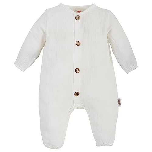 Makoma Baby Musselin Strampler - Neugeborene Jungen & Mädchen - Babykleidung Leinen 100% Baumwolle (56, Weiß) von Makoma