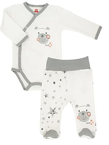 Makoma Baby Erstausstattung Neugeborenen Set 2tlg. Baby Body & Strampelhose mit Fuß Unisex (56, Teddy) von Makoma