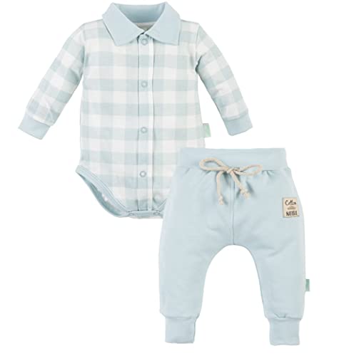 Makoma Babykleidung Set 2tlg. Bodyhemd & Hose Sweathose für Neugeborene Jungen - Elegant Kariert - 100% Baumwolle (86, Mochito) von Makoma