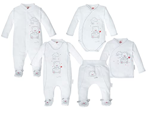 Makoma Erstausstattung Set - 6tlg. - Kleidungsset für Neugeborene - Jungen & Mädchen Neutrale Babykleidung - 100% Baumwolle -Organic White- (62) von Makoma