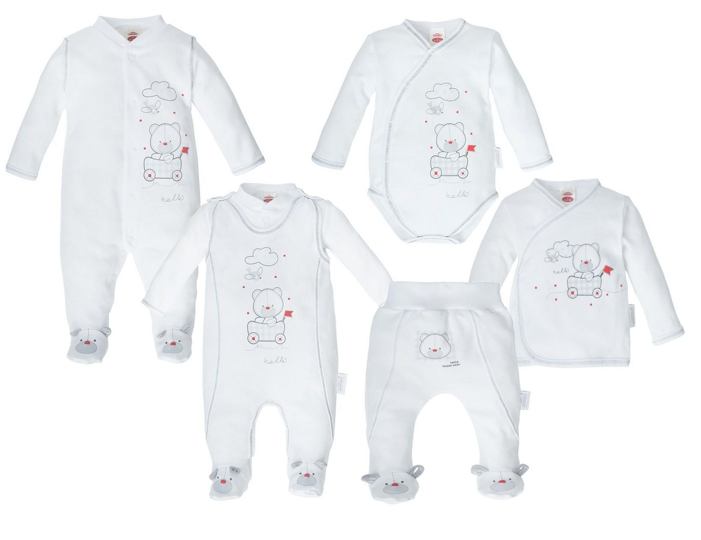 Makoma Erstausstattungspaket Baby Strampler Set Schlafanzug Wickelbody Wickeljacke Hose mit Fuß (Set, 6-tlg., 6-tlg) 100% Baumwolle von Makoma