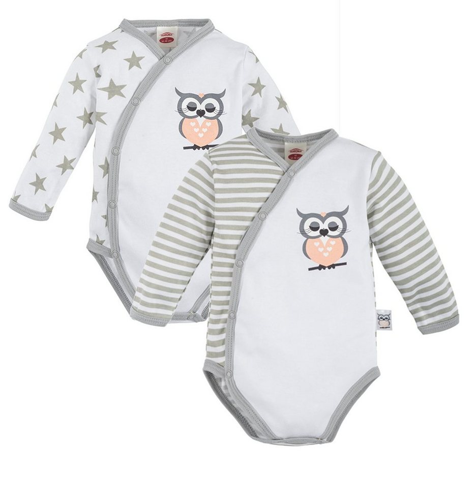 Makoma Langarmwickelbody Baby Langarm Body Wickelbody für Neugeborene Mädchen Eule (Spar-Set, 2-tlg., 2er-Pack) 100% Baumwolle von Makoma