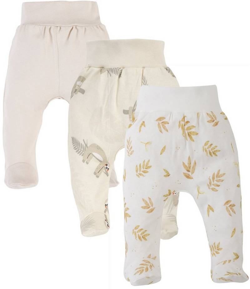 Makoma Stoffhose Baby Hose mit Fuß Neutral für Neugeborene Jungen & Mädchen Beige (3-tlg., 3er-Pack) 100% Baumwolle von Makoma