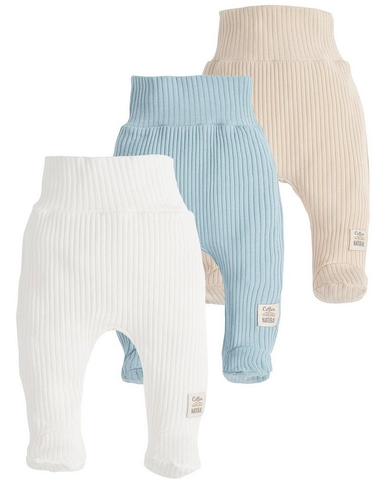 Makoma Stoffhose Baby Hose mit Fuß Strampelhose für Neugeborene Jungen & Mädchen (Spar-Set, 3-tlg., 3er-Pack) 100% Baumwolle von Makoma