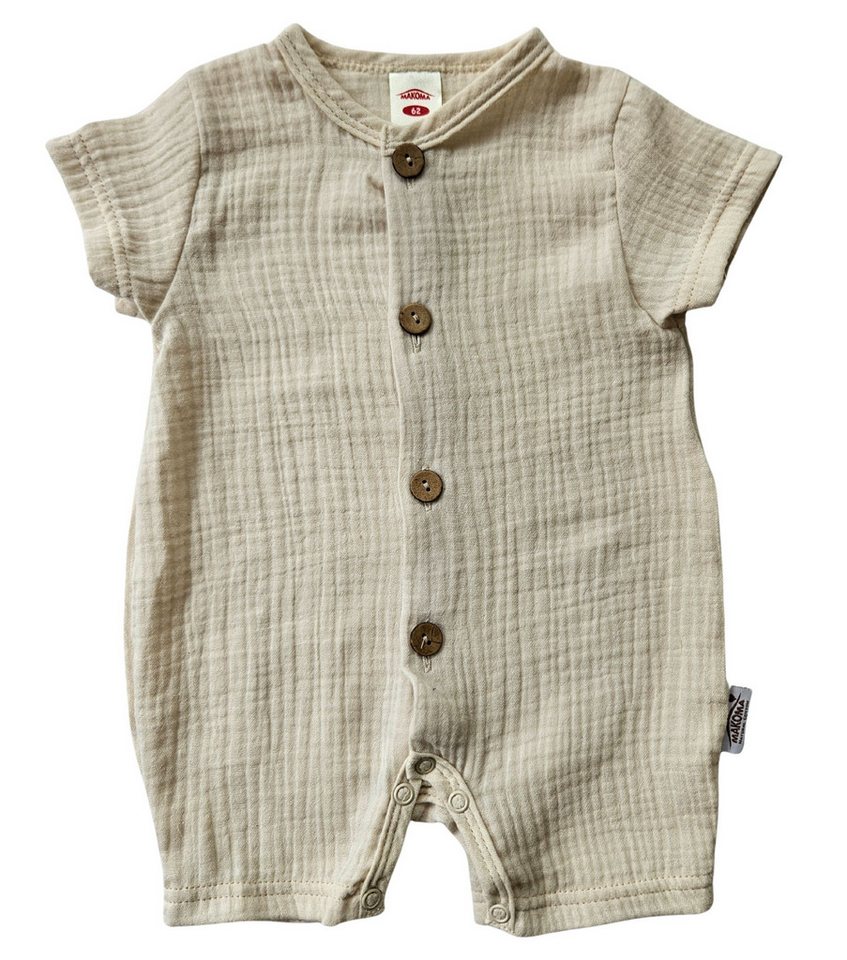 Makoma Strampler Baby Musselin Strampler Kurz Sommer Kleidung (1-tlg) mit Holzknöpfen von Makoma