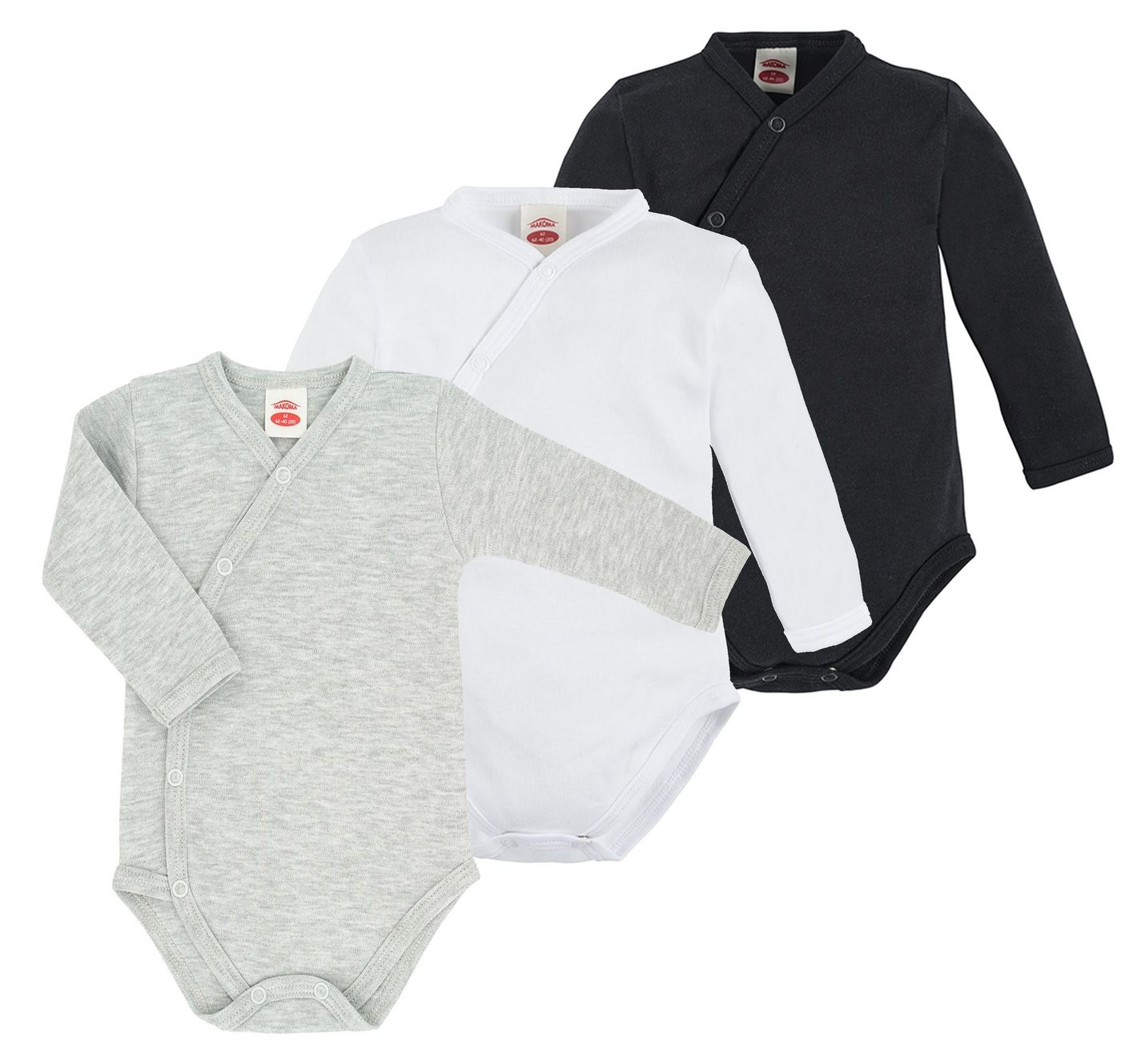 Makoma Wickelbody Baby Body Langarm Neutral für Neugeborene Jungen und Mädchen (Spar-Set, 3-tlg., 3er Pack) 100% Baumwolle von Makoma