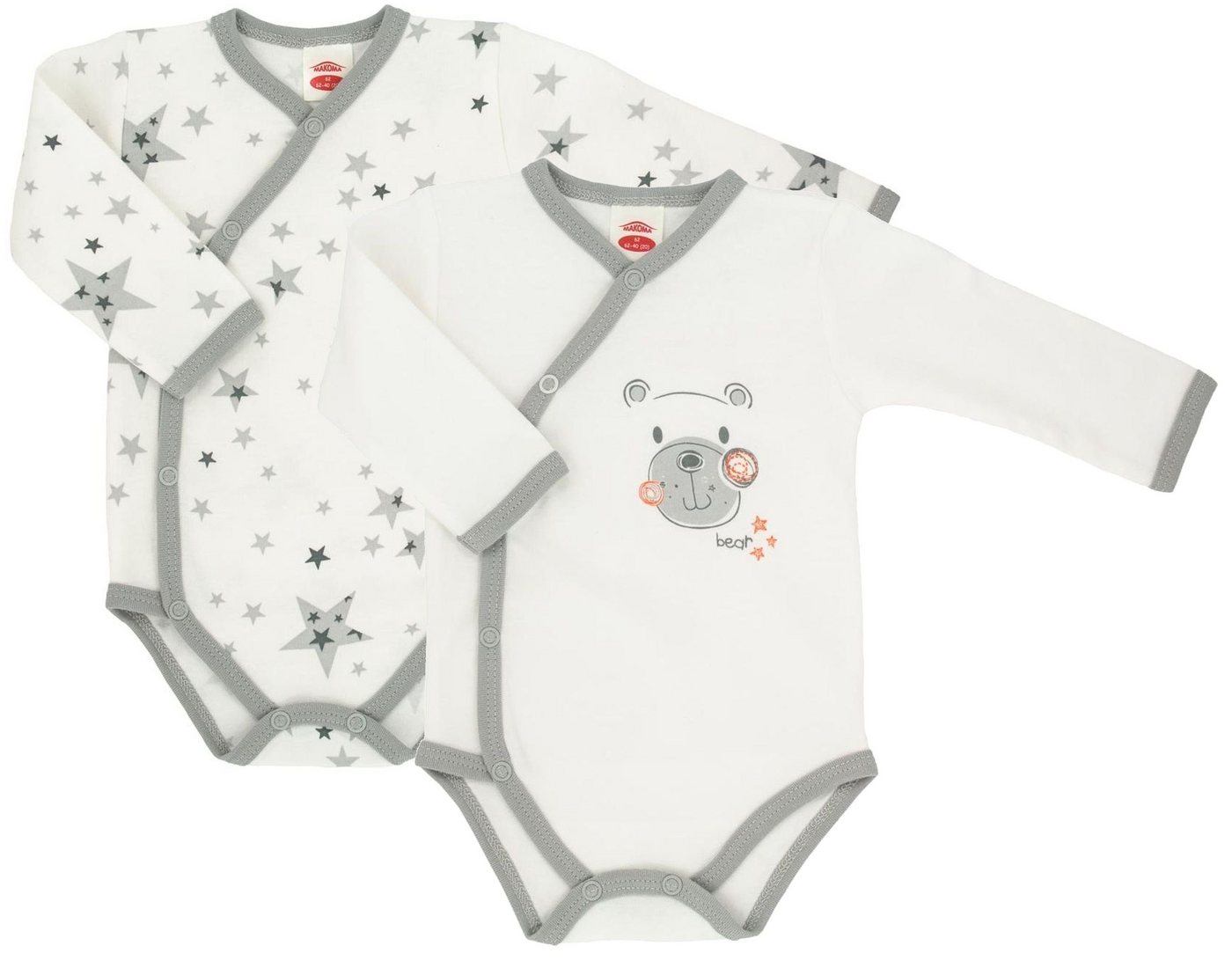 Makoma Wickelbody Baby Body Wickelbody Langarm Neutral für Neugeborene Teddy (Set, 2-tlg., 2er-Pack) 100% Baumwolle von Makoma