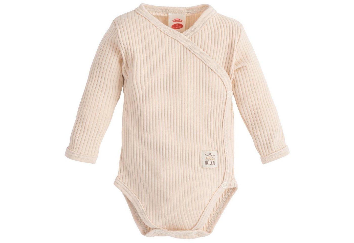 Makoma Wickelbody Baby Langarm Body Gerippt für Neugeborene -HarmonyBeige- (1-tlg) 100% Baumwolle von Makoma