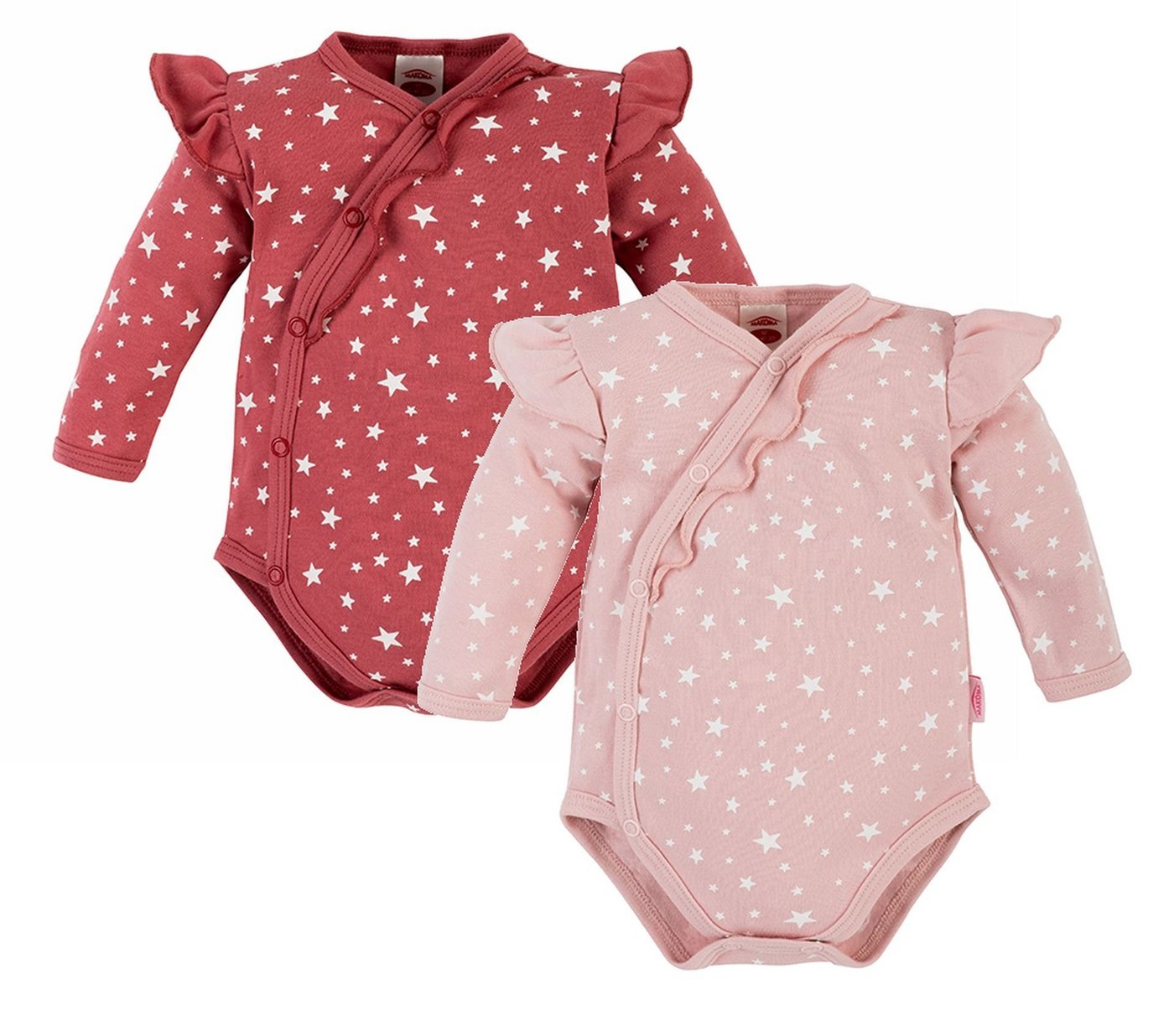 Makoma Wickelbody Baby Langarm Body Wickelbody für Mädchen Sterne Rosa / Rot (Spar-Set, 2-tlg., 2er-Set) 100% Baumwolle von Makoma