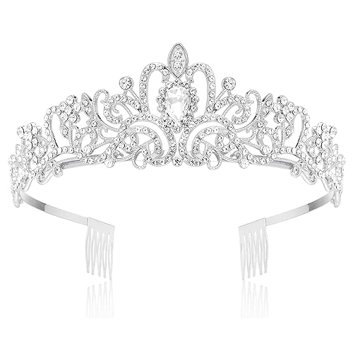 Makone Tiara Kristallkrone mit Strasskamm für Brautkrone, Hochzeit, Abschlussball, Festzug, Prinzessinnenpartys von Makone