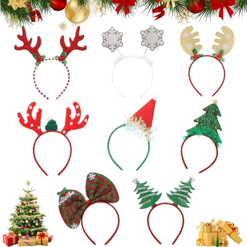 Makone Weihnachtsstirnband, Rentiergeweih Spaß Weihnachtsbaum Weihnachtsmütze Kopfschmuck für Kinder Erwachsene Weihnachten Urlaub(8 Pcs) von Makone