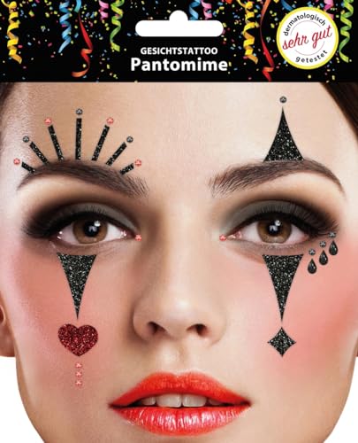 Gesichtstattoo - Glitzer Aufkleber Klebetattoos Temporäres Glitter Face Tattoo Motto Party Karneval Halloween (Pantomime) von Makotex