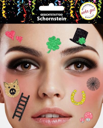 Gesichtstattoo - Glitzer Aufkleber Klebetattoos Temporäres Glitter Face Tattoo Motto Party Karneval Halloween (Schornsteinfeger) von Makotex