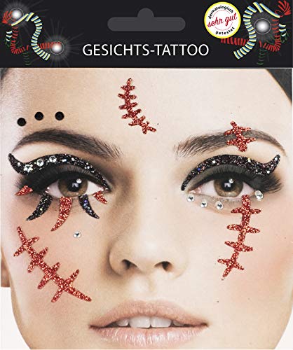 Gesichts Tattoo - Halloween Glitzer Aufkleber Set Klebetattoos Temporäre Tattoos Karneval (Narbe) von Makotex