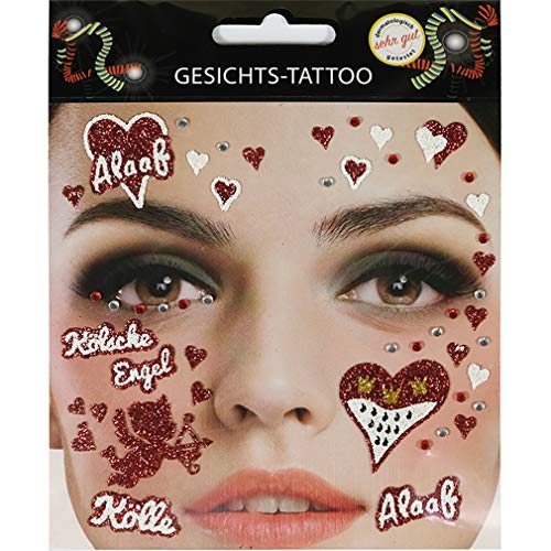 Gesichtstattoo Kölsche Engel Tattoo rot weiß Karneval Fasching Junggesellenabschied von Makotex
