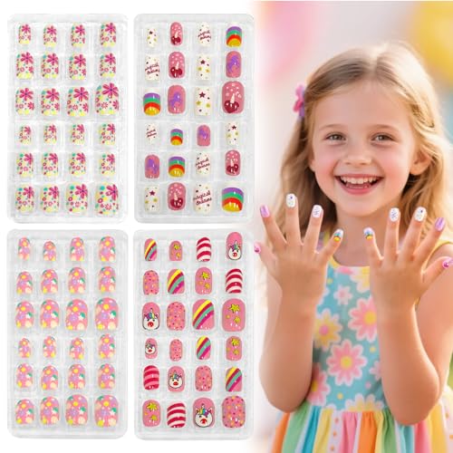 96 Stück Falsche Nägel für Kinder, Selbstklebende Kindernägel Künstliche Fingernägel Set, Kinder drücken auf Nägel False Nail Set für Mädchen Nägel Geschenk schnellen Nageldekoration von Makoto Nobu