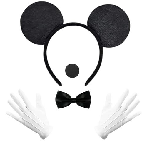 Damen Maus Mouse Kostüm, Haarreifen mit Maus Ohren + Handschuhe + Nase + Fliege,für Kinder Erwachsene Damen Geburtstag Valentine's Day Karneval Fasching Cosplay von Makoto Nobu