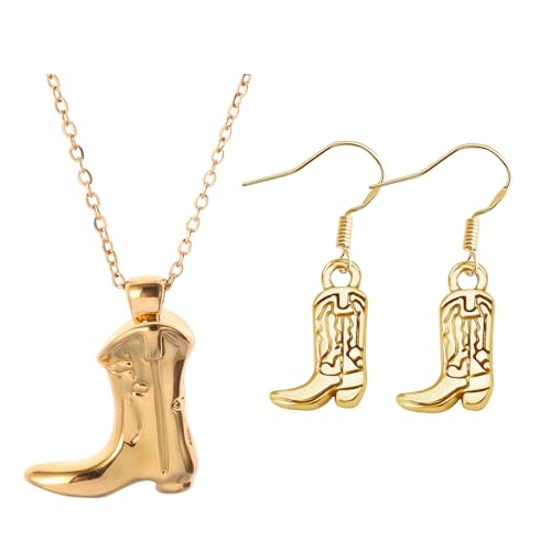 Makoto Nobu 2 Stück Western-Cowboystiefel-Halskette und Cowgirl Western Ohrringe Set, Modische Hip-Hop-Stil, Golden Cowboystiefel-Zubehör, Cowgirl-Stiefel-Anhänger, Rodeo-Outfit für Männer und Frauen Makoto Nobu 2 Stück Western-Cowboystiefel-Halskette und Cowgirl Western Ohrringe Set, Modische Hip-Hop-Stil, Golden Cowboystiefel-Zubehör, Cowgirl-Stiefel-Anhänger, Rodeo-Outfit für Männer und Frauen von Makoto Nobu