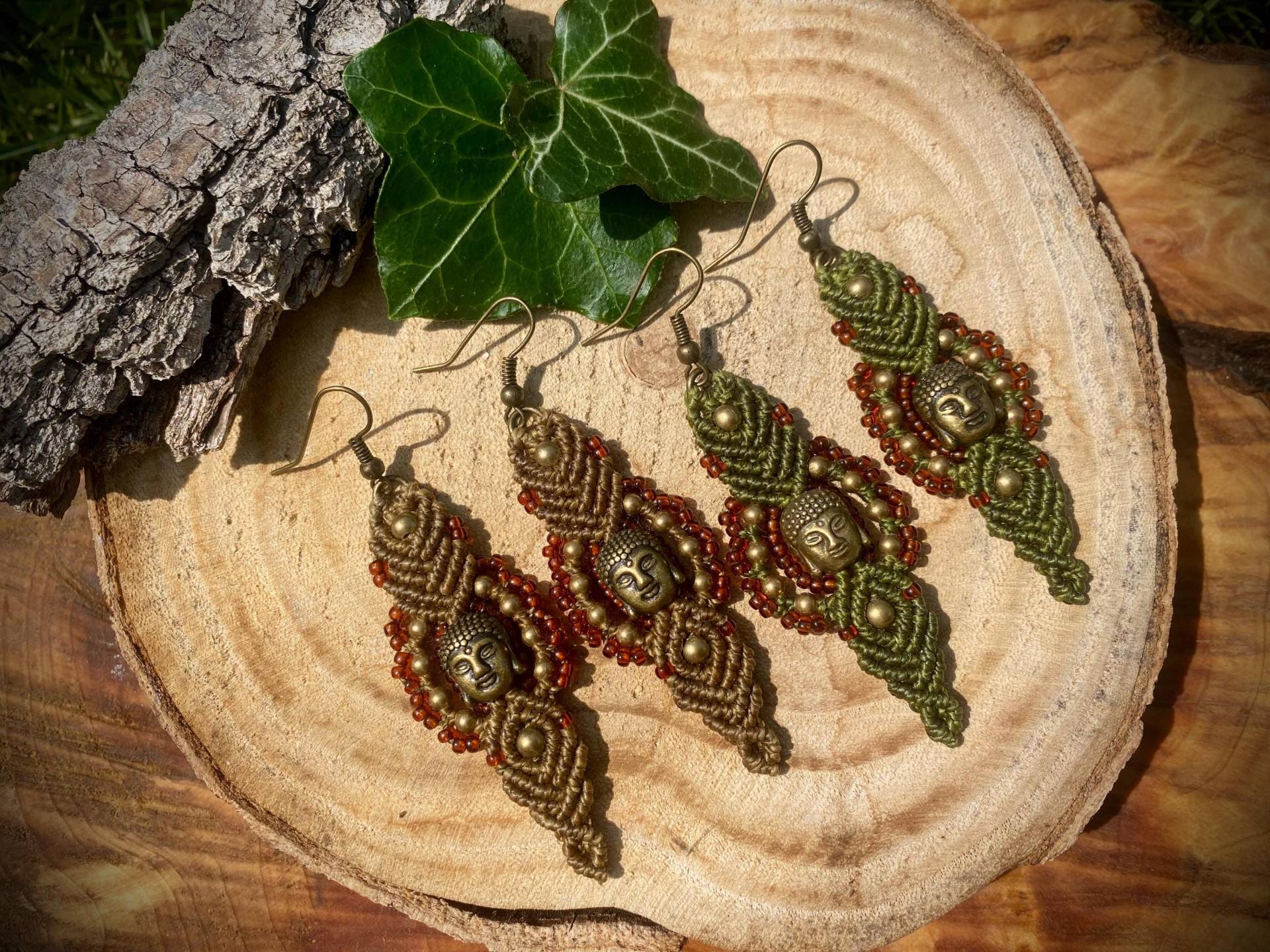 Makramee Ohrringe Buddha Lang Boho von MakraSpiritDesigns