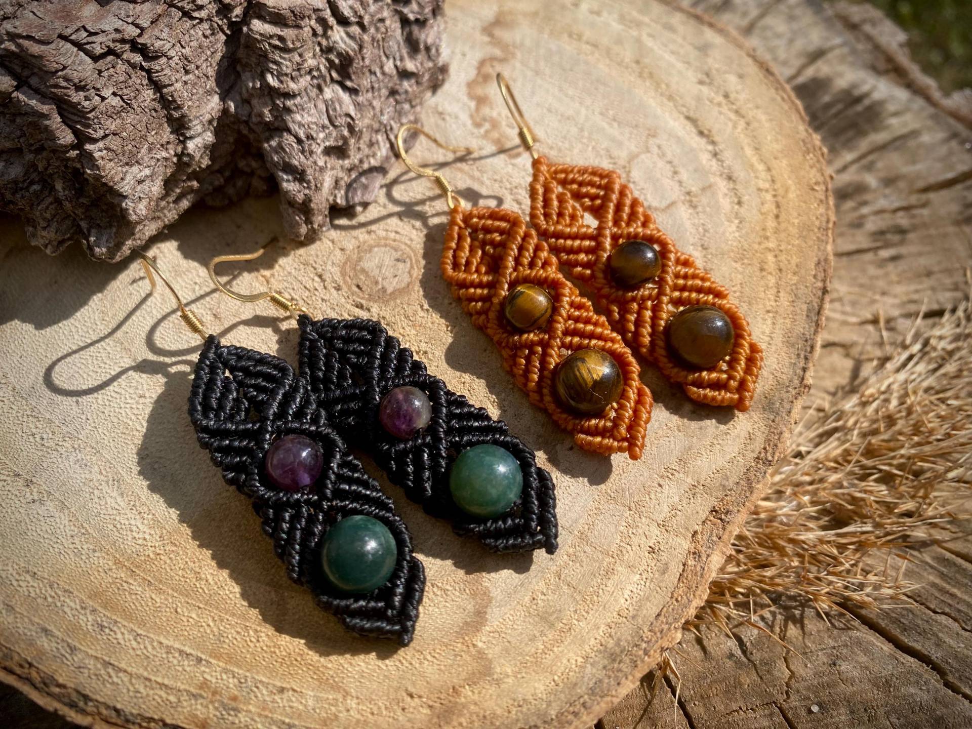 Makramee Ohrringe Edelsteinperlen Boho von MakraSpiritDesigns