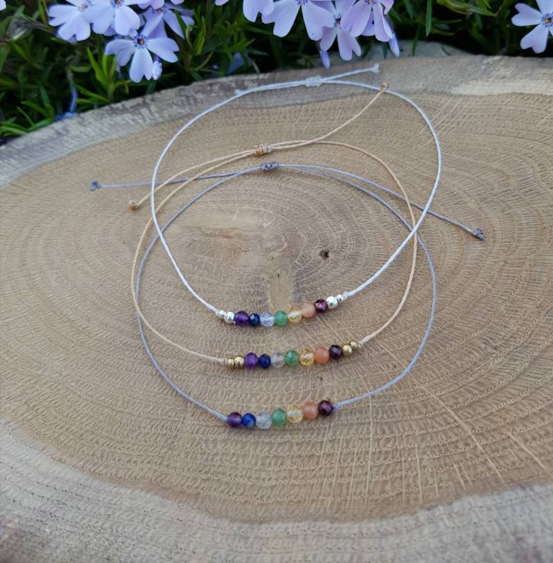 Freie Farbwahl/Feines Chakra Armband Fußkettchen Edelsteinperlen Makramee Schmuck Freundschaftsband Handmade Boho Hippie von MakrameeDo