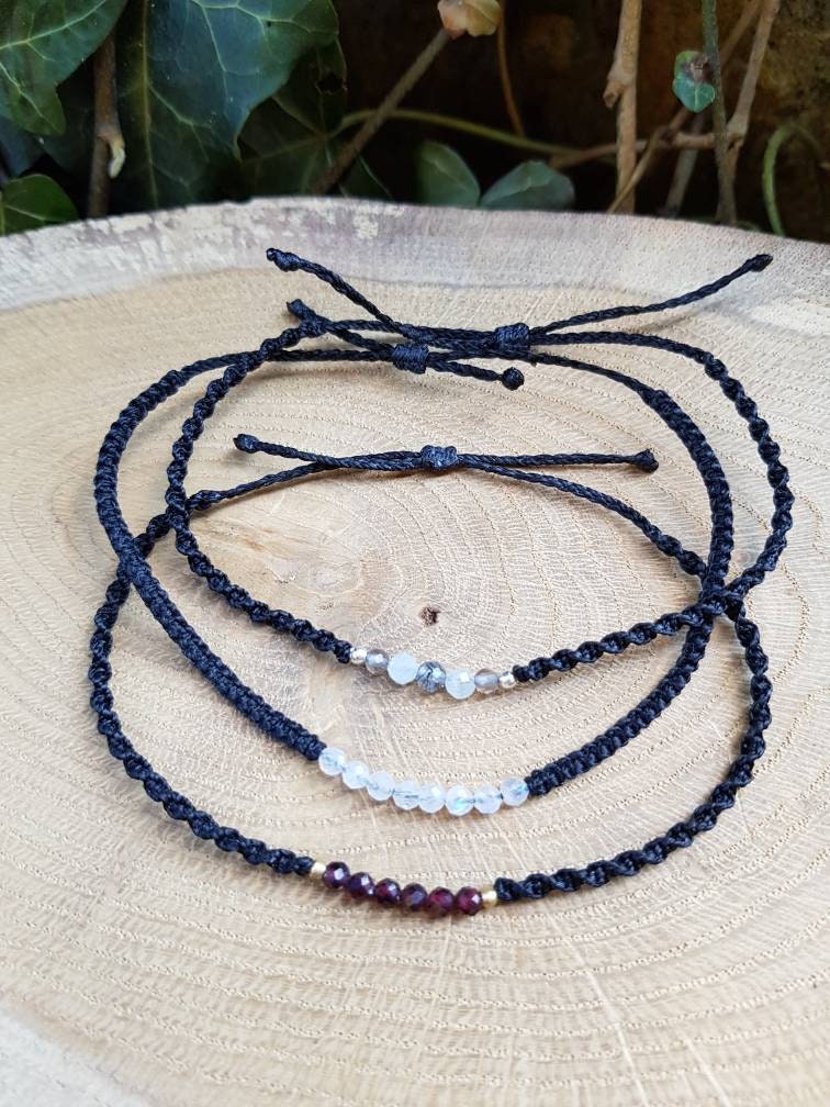 Selbst Gestalten/Feines Fußkettchen Fußband Makramee Schmuck Facettierte Edelsteinperlen/ Freundschaftsband Boho Geschenk/Hippie von MakrameeDo