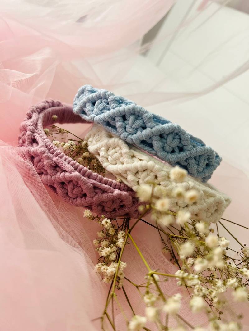 Haarreif Damen/Haarreifen Geflochten | Makramee Boho Stirnband Weiß Haarrband /Haarreif Breit von MakrameeLPart