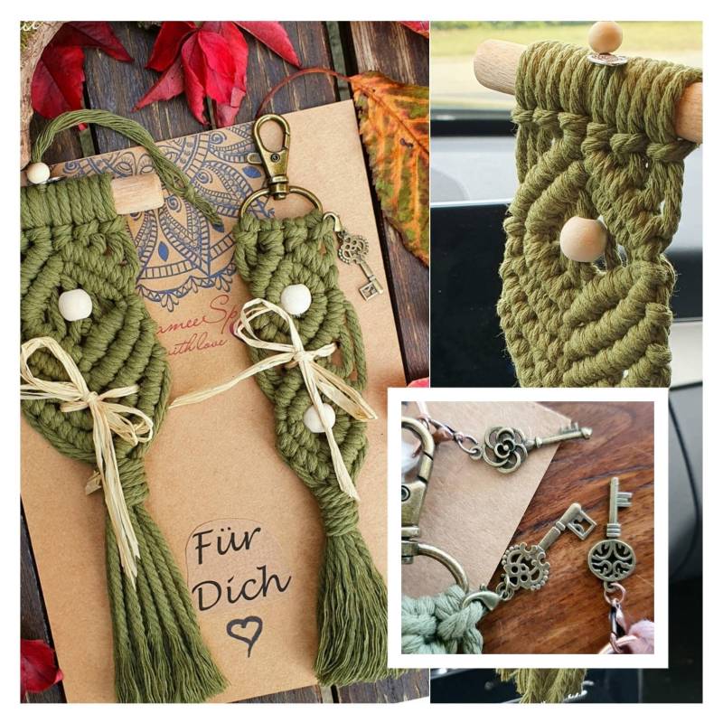 Mini Makramee Behang Und Schlüsselanhänger Set, Autodeko, Rückspiegel-Anhänger, Geschenkidee von MakrameeSpirit