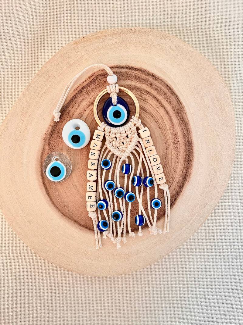 Makramee Personalisierte Nazar Auge/Evil Eye Rückspiegel Anhänger Deko/Geschenk Idee von MakrameebyhilalShop