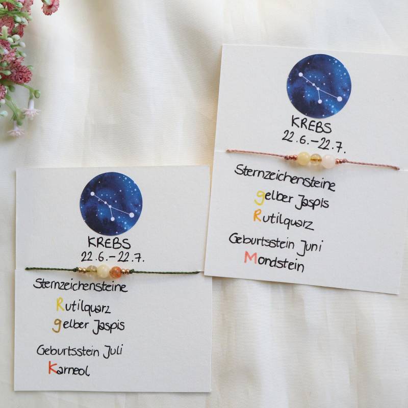 Krebs Sternzeichen Armband, Sternzeichenschmuck, Heilstein Armband Damen von Makrameena