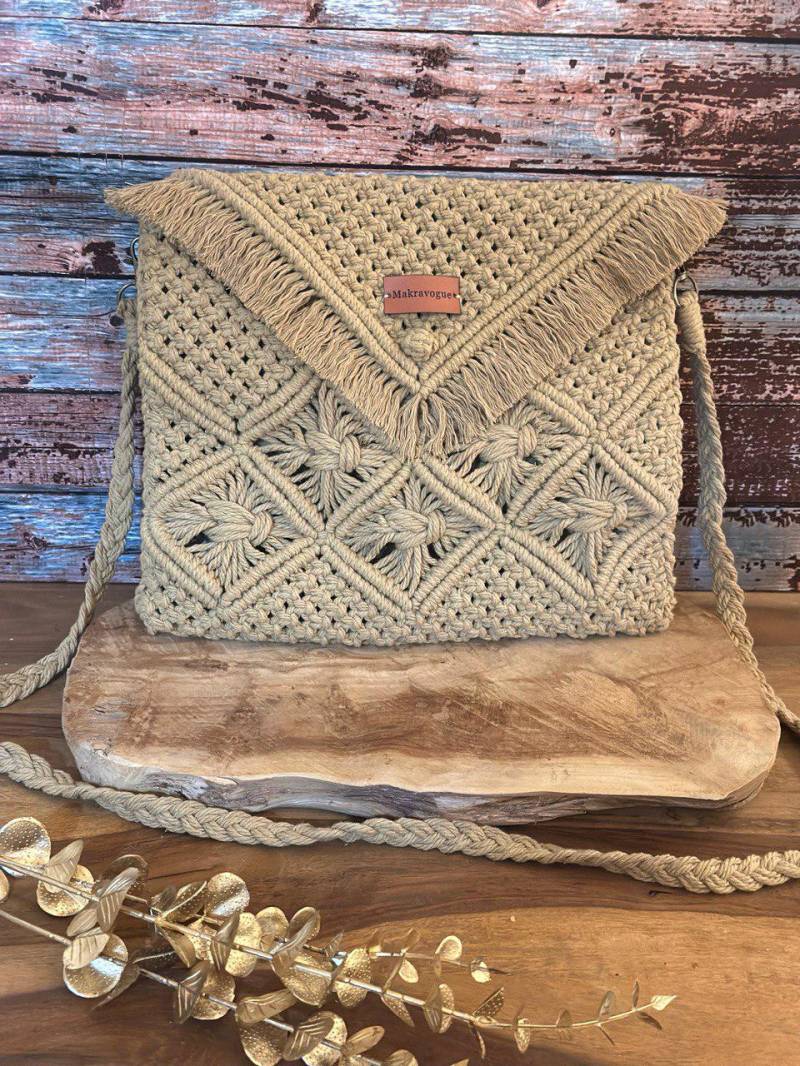 Makramee Tasche I Macrame Bag Boho Style Umhangtasche von Makravogue