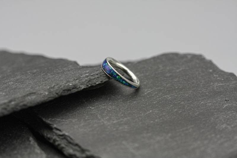 Blauer Labrador Opal Inlay Ring - Sterling Silber Band von MaksimoffDesigns