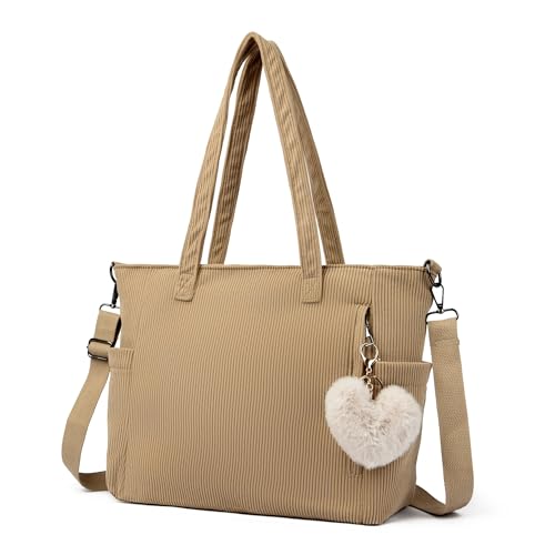 Makukke Cord Tote Bag Tasche Damen Umhängetasche Groß Shopper Tasche Handtasche Schultertaschen für Arbeit Büro Reisen Einkaufen Schule,Grün Tasche von Makukke