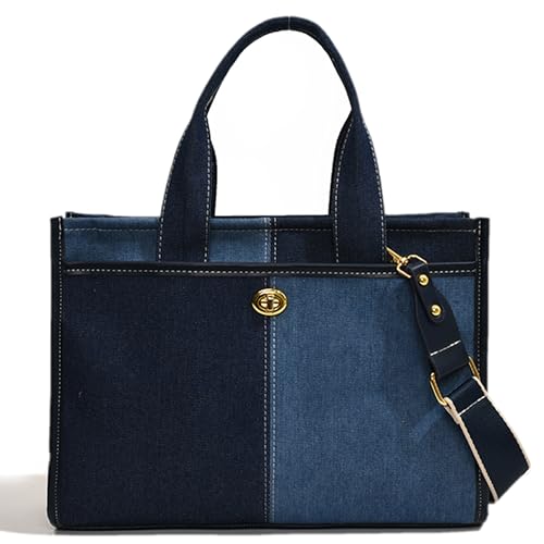 Makukke Denim Tote Bag Shopper Tasche Damen Umhängetasche Groß Handtasche Schultertaschen für Arbeit Büro Reisen Einkaufen Schule,Blau Tasche von Makukke