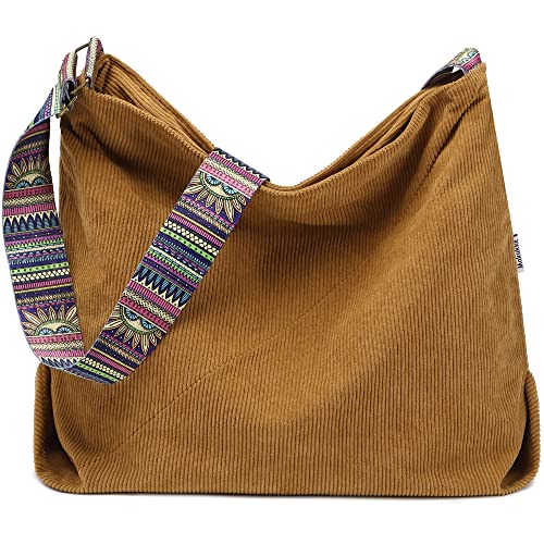 Makukke Handtasche Damen Umhängetasche, Cord Taschen Groß Shopper Tote Bag Schultertasche Casual Crossbody Bag für Schule Büro Arbeit Reisen Ausflug Einkauf von Makukke