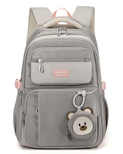 Makukke Schulrucksack Mädchen, Wasserdicht Schulranzen Mädchen 5.klasse 30L Stauraum Schultasche, Rucksack Schule Lässiger Kinderrucksack mit Süßem Anhänger von Makukke