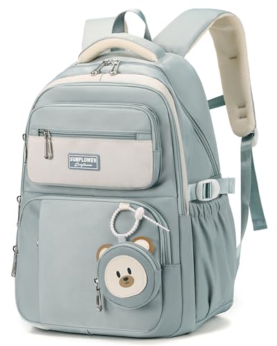 Makukke Schulrucksack Mädchen, Wasserdicht Schulranzen Mädchen 5.klasse 30L Stauraum Schultasche, Rucksack Schule Lässiger Kinderrucksack mit Süßem Anhänger von Makukke
