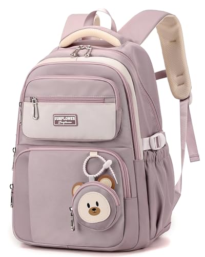 Makukke Schulrucksack Mädchen, Wasserdicht Schulranzen Mädchen 5.klasse 30L Stauraum Schultasche, Rucksack Schule Lässiger Kinderrucksack mit Süßem Anhänger von Makukke