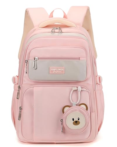 Makukke Schulrucksack Mädchen, Wasserdicht Schulranzen Mädchen 5.klasse 30L Stauraum Schultasche, Rucksack Schule Lässiger Kinderrucksack mit Süßem Anhänger von Makukke