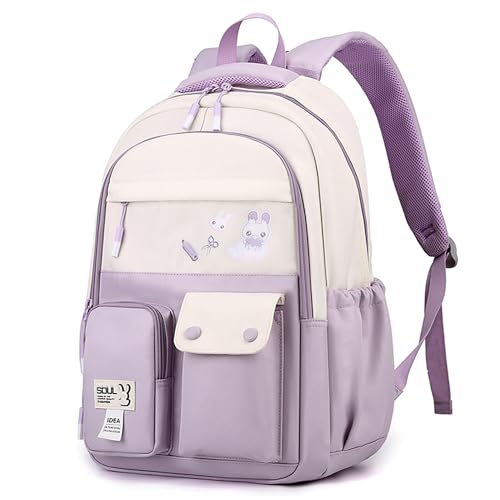 Makukke Schulrucksack Mädchen Teenager Cute Rucksack Schule, Schultasche Jungen Multi-Tasche Wasserdicht Schulranzen School Bag für Mädchen Damen, Lila Schulrucksack von Makukke