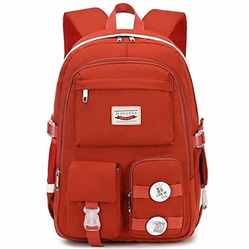 Makukke Schultaschen für Mädchen, Rucksack, Damen, wasserdicht, Büchertaschen mit Laptopfach & Diebstahlschutz, lässiger Tagesrucksack für Grundschule Junior High University, Neu-rot, 42 von Makukke