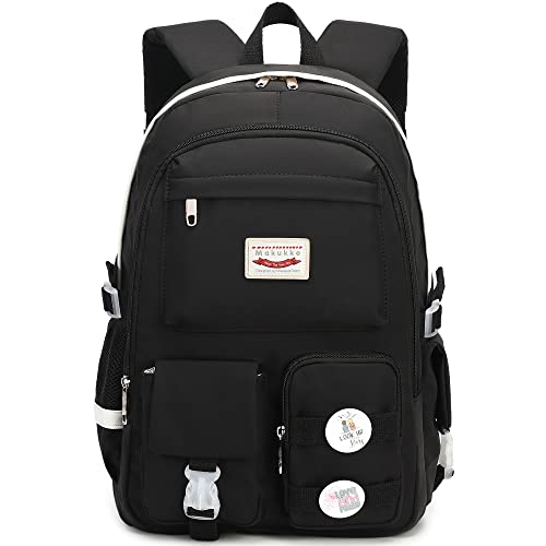 Makukke Schultaschen für Mädchen, Rucksack, Damen, wasserdicht, Büchertaschen mit Laptopfach & Diebstahlschutz, lässiger Tagesrucksack für Grundschule Junior High University, Schwarz, 42 von Makukke