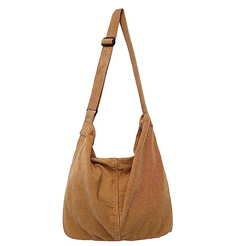 Makukke Umhängetasche Damen Handtasche, Cord Taschen Groß shopper Tote Bag schultertasche Casual Crossbody Bag für Schule Büro Arbeit Reisen Ausflug Einkauf,Brown Tasche von Makukke