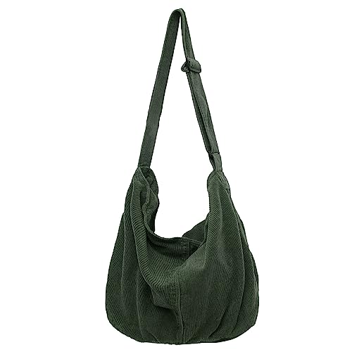 Makukke Umhängetasche Damen Handtasche, Cord Taschen Groß Shopper Tote Bag Schultertasche Casual Crossbody Bag für Schule Büro Arbeit Reisen Ausflug Einkauf,Grün Tasche von Makukke