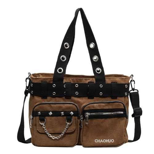 Makukke Y2K Tote Bag Damen, Gothic Umhängetasche Groß Shopper Tasche Handtasche Schultertaschen für Arbeit Büro Reisen Einkaufen Schule von Makukke