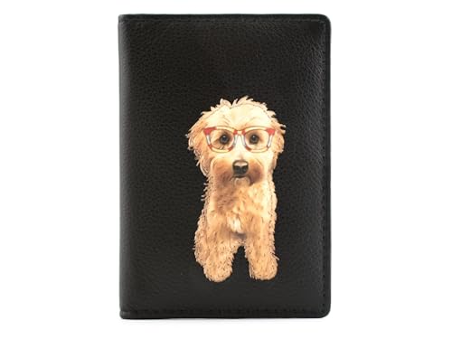 Coco's Glasses Ausweishülle aus weichem Leder, RFID-Karten-/Ausweishalter, Maltipoo Cavapoo Hund Damen, Schwarz , Einheitsgröße, Karten- und Ausweishülle von Mala Leather