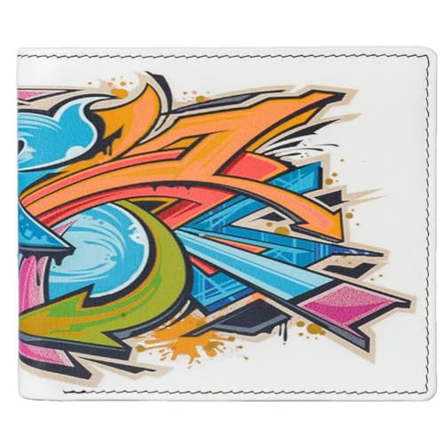 Graffiti Leder RFID Geldbörse für Herren - Gedrucktes Design | 8 Kartenfächer, 2 Geldscheinfächer | Geschenkbox | Stilvolle Ledergeldbörse mit RFID-Schutz, mehrfarbig, 10 X 7.5 Centimeters von Mala Leather