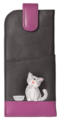 Mala Leather 5117 99 Ziggy Cat Brillenetui für Damen aus weichem Leder mit breiter Lasche von Mala Leather